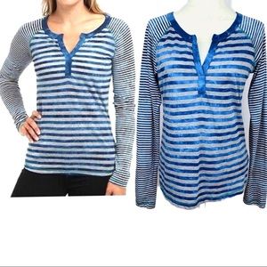 Prana Zoe Striped Tie Dye Henley Top Size M